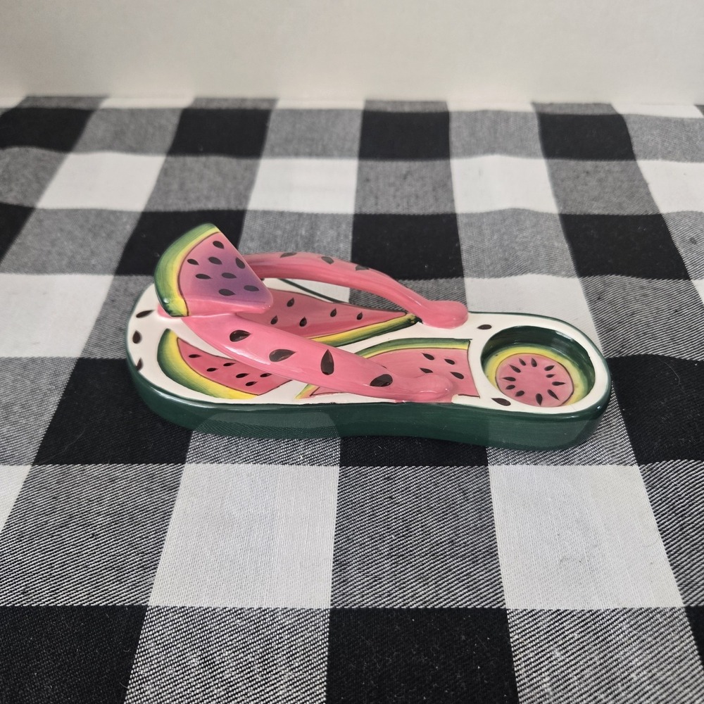 Diane's Happy Toes Watermelon Themed Ceramic Flip Flop Tea Candle Holder
